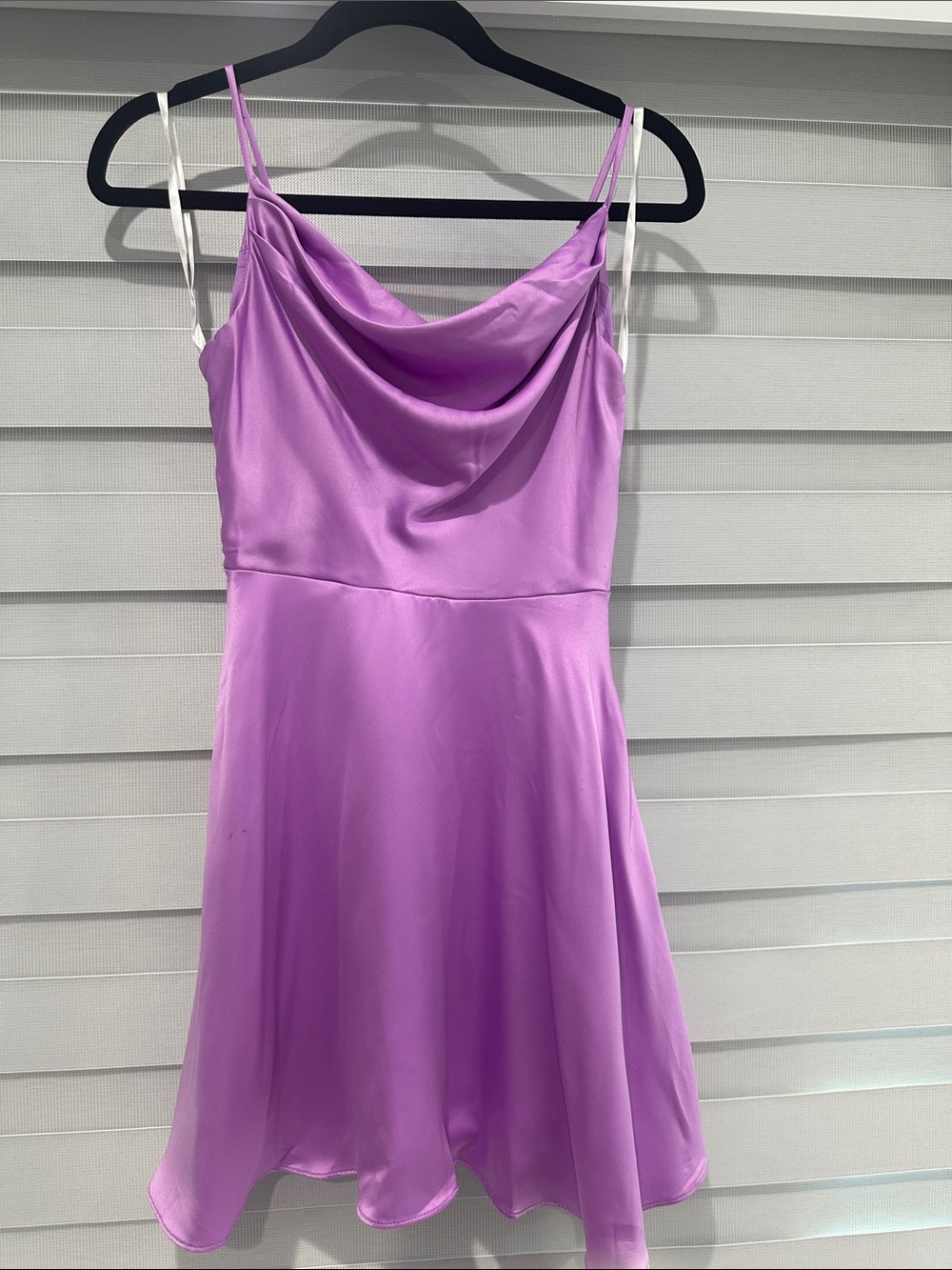 B Darlin Lilac Satin Cowl Neck Mini Dress